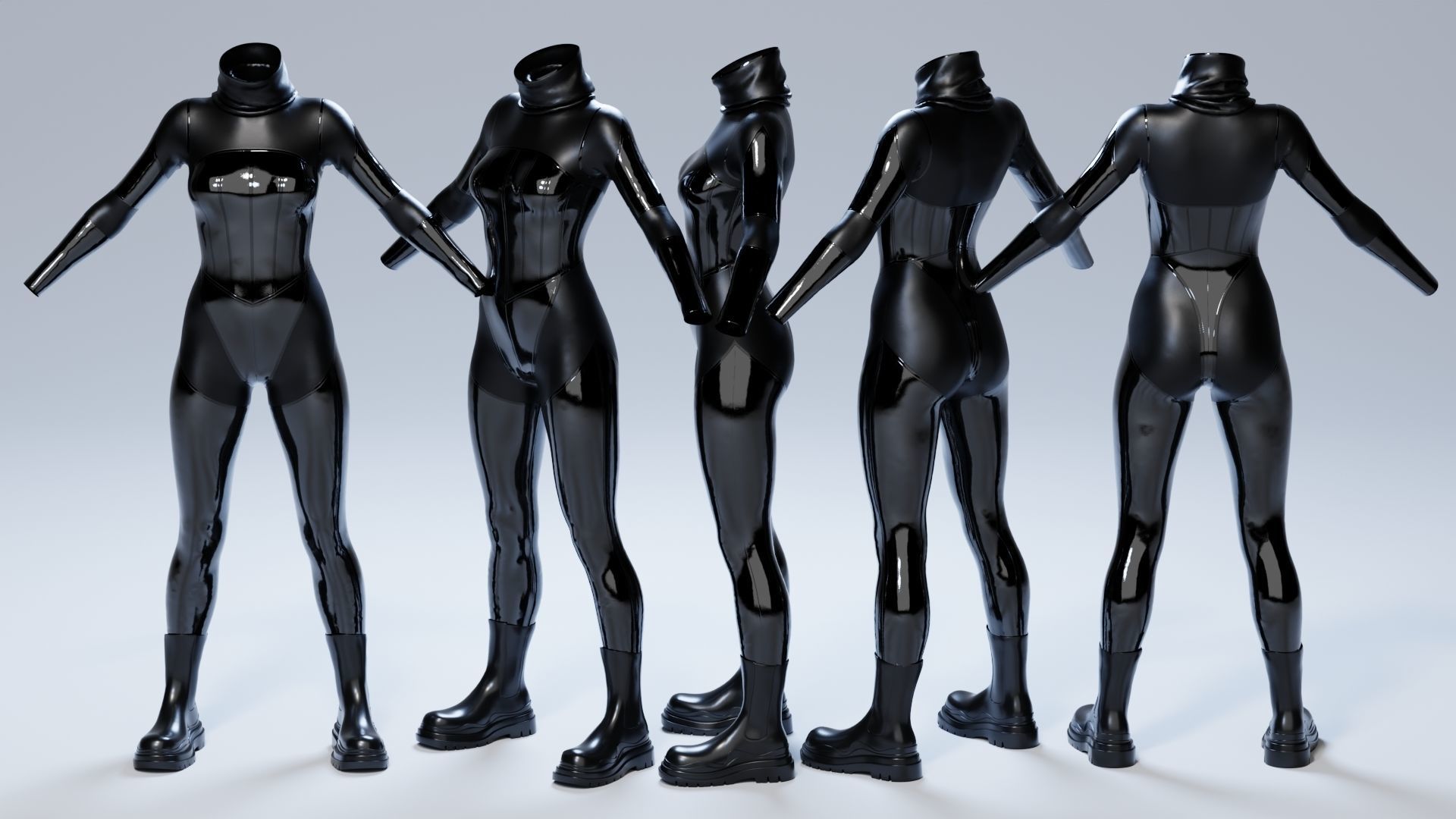 Female Latex Antihero Bodysuit 3D model_2