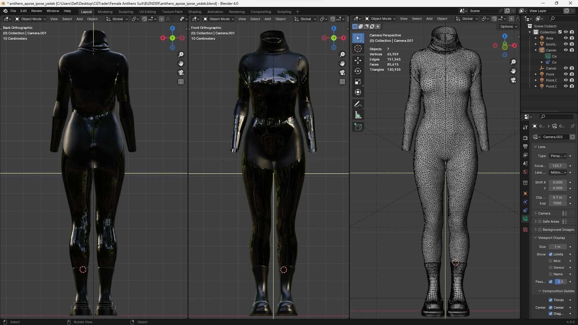 Female Latex Antihero Bodysuit 3D model_9