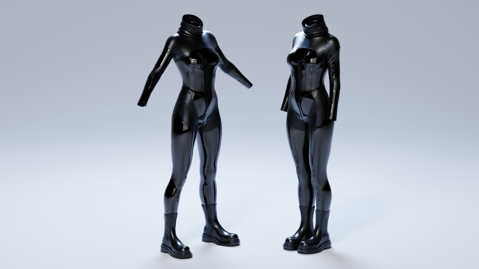 Female Latex Antihero Bodysuit 3D model_7