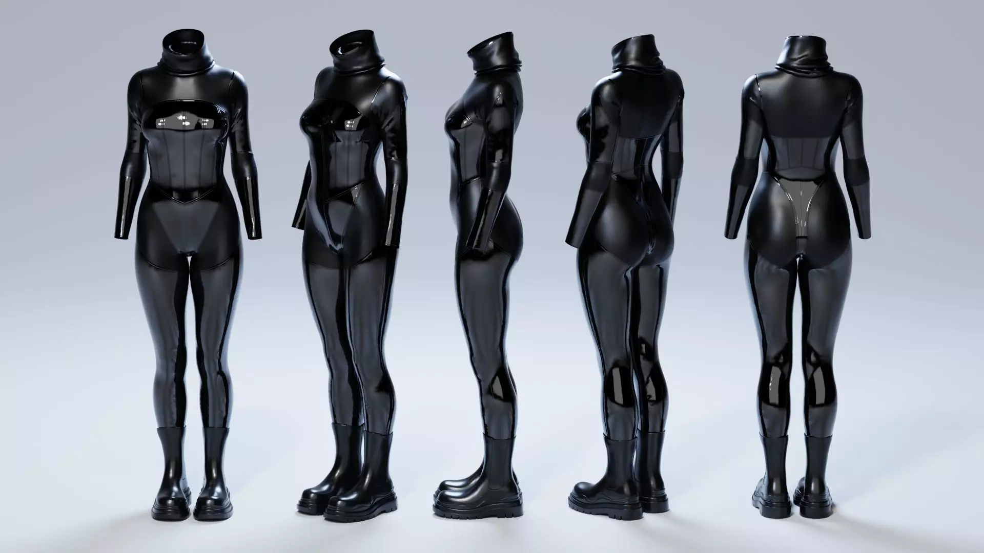 Female Latex Antihero Bodysuit 3D model_0