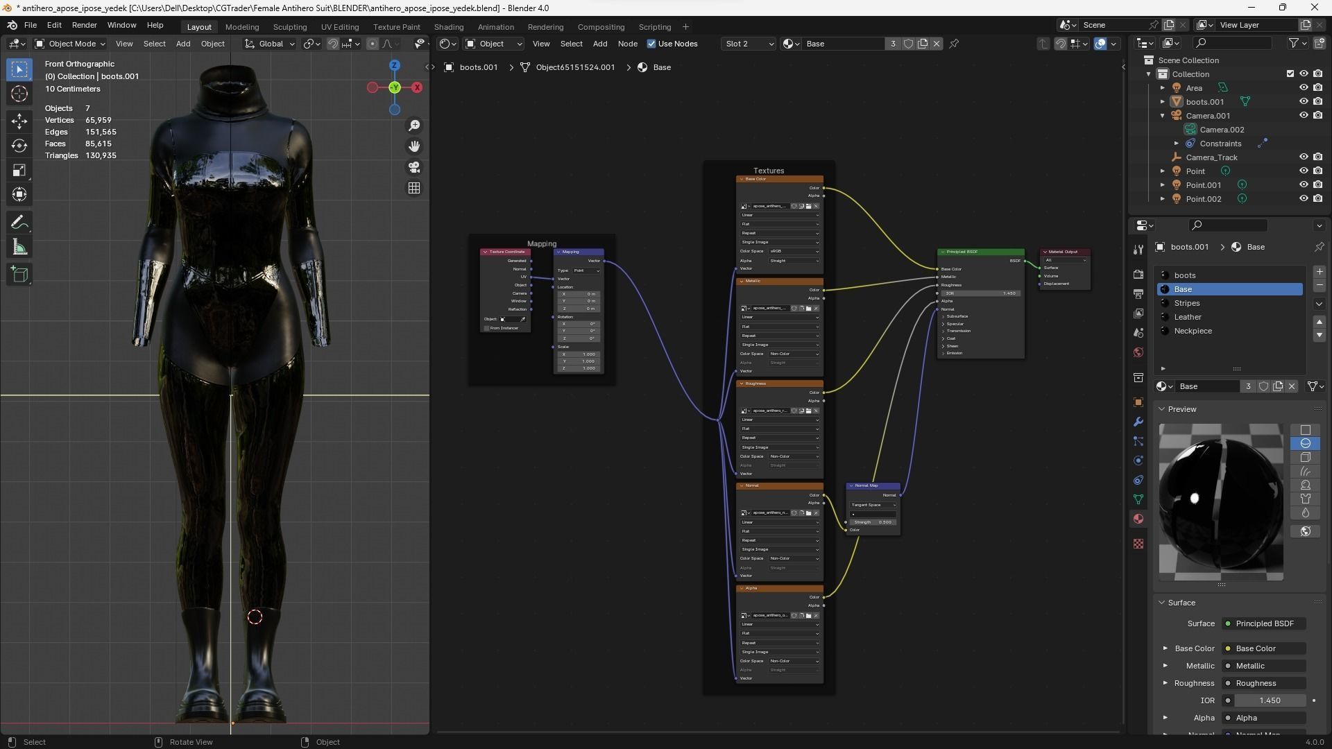 Female Latex Antihero Bodysuit 3D model_10