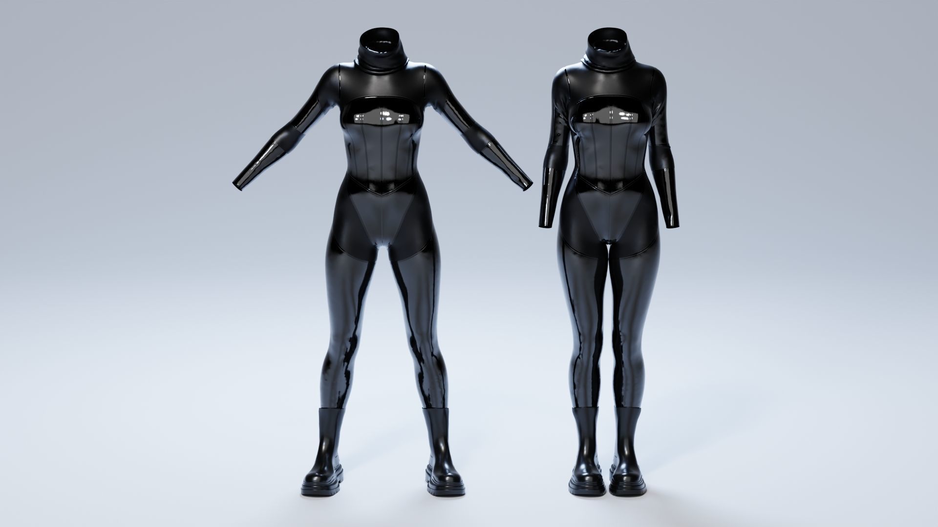 Female Latex Antihero Bodysuit 3D model_5
