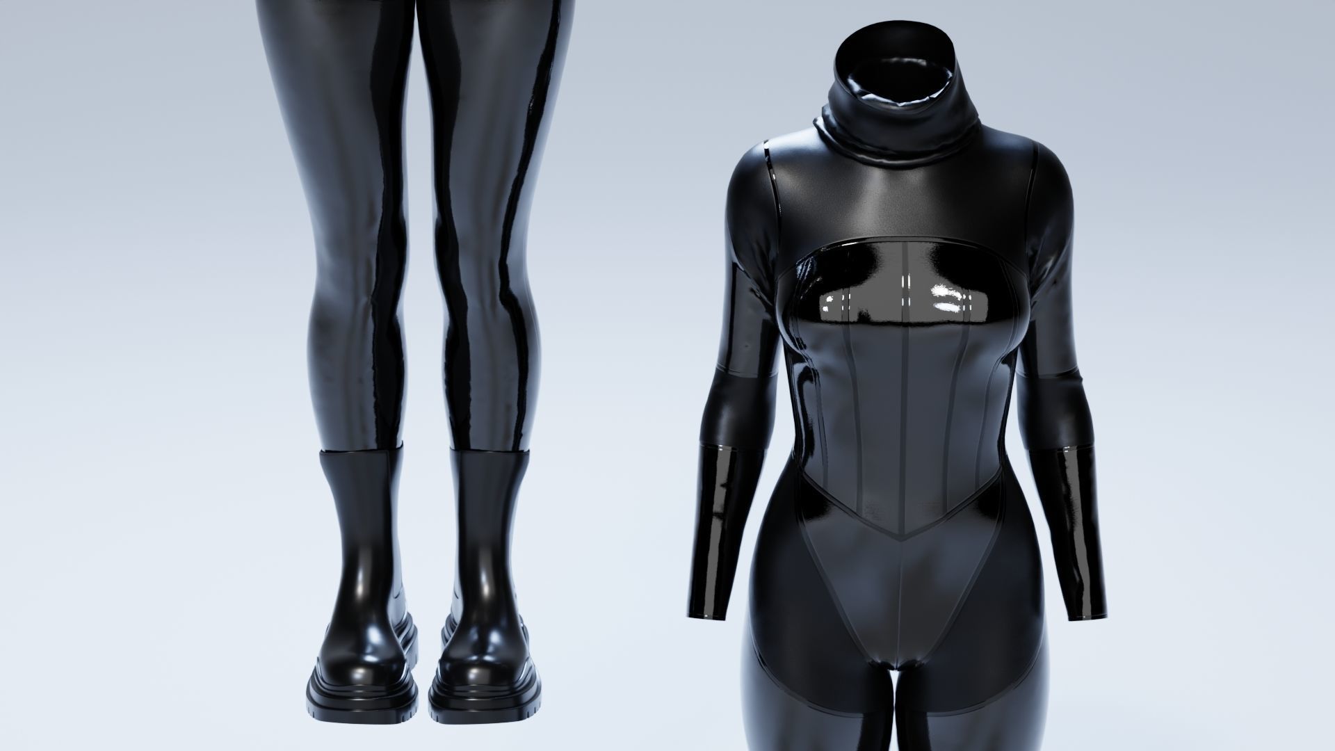 Female Latex Antihero Bodysuit 3D model_4