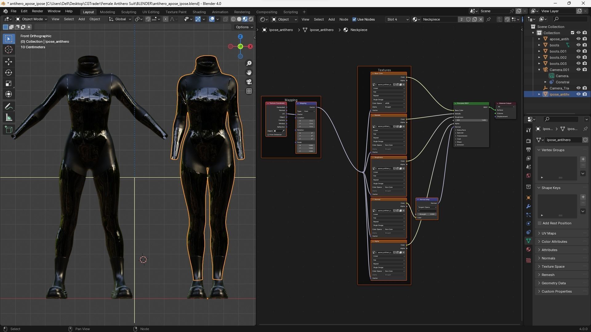 Female Latex Antihero Bodysuit 3D model_13