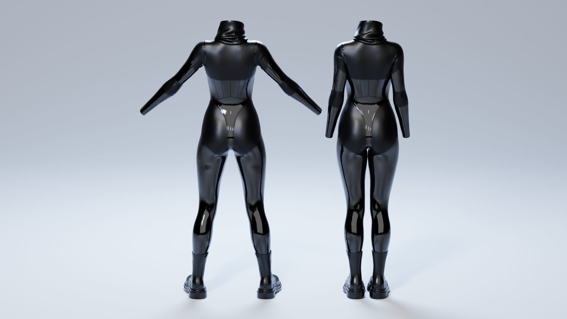 Female Latex Antihero Bodysuit 3D model_6