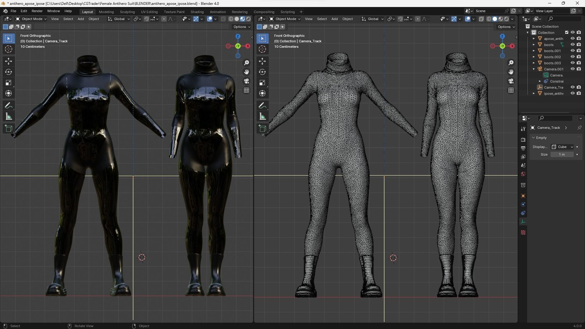 Female Latex Antihero Bodysuit 3D model_12
