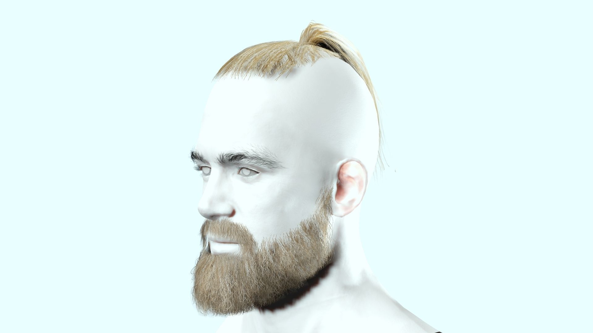 Realistic Mlae Hair - Viking Ponytail Style Low-poly 3D model_2