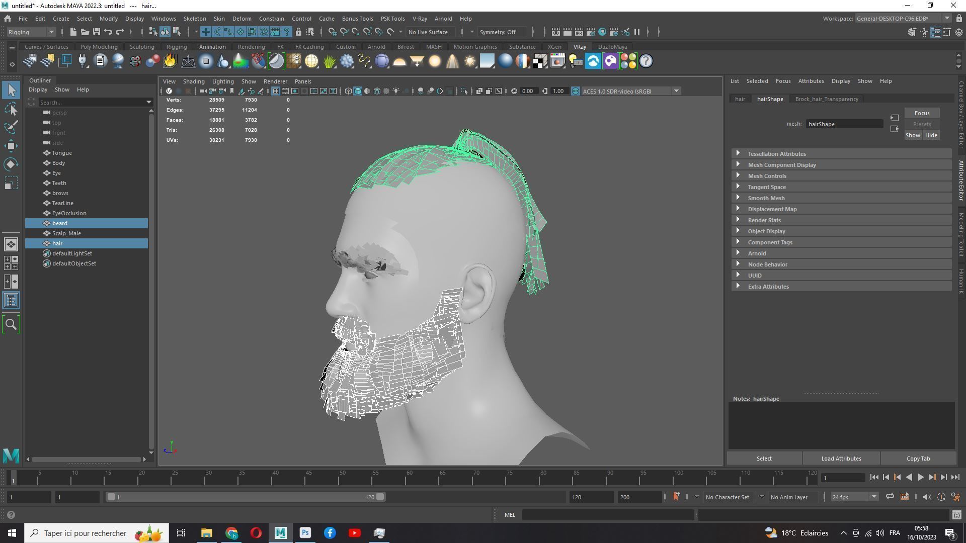 Realistic Mlae Hair - Viking Ponytail Style Low-poly 3D model_16