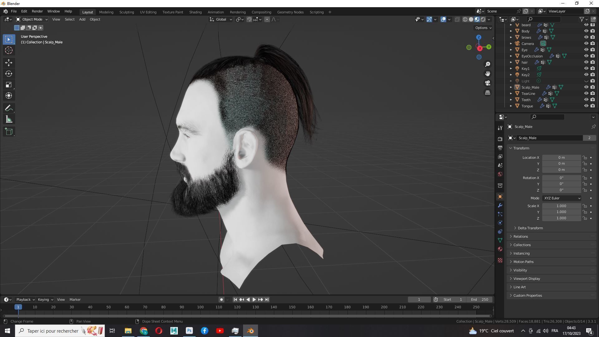 Realistic Mlae Hair - Viking Ponytail Style Low-poly 3D model_19