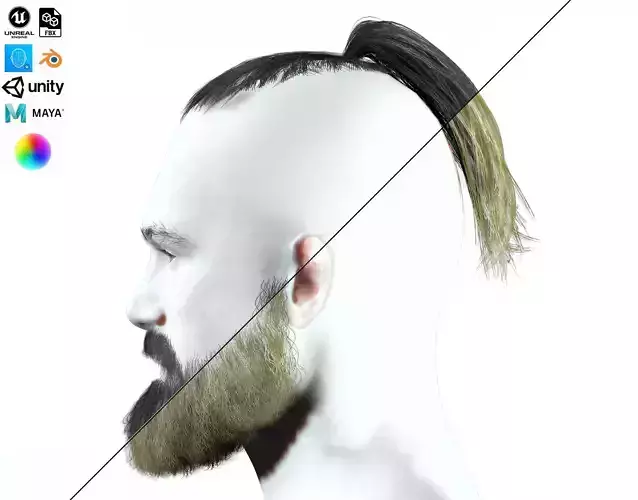 Realistic Mlae Hair - Viking Ponytail Style Low-poly 3D model