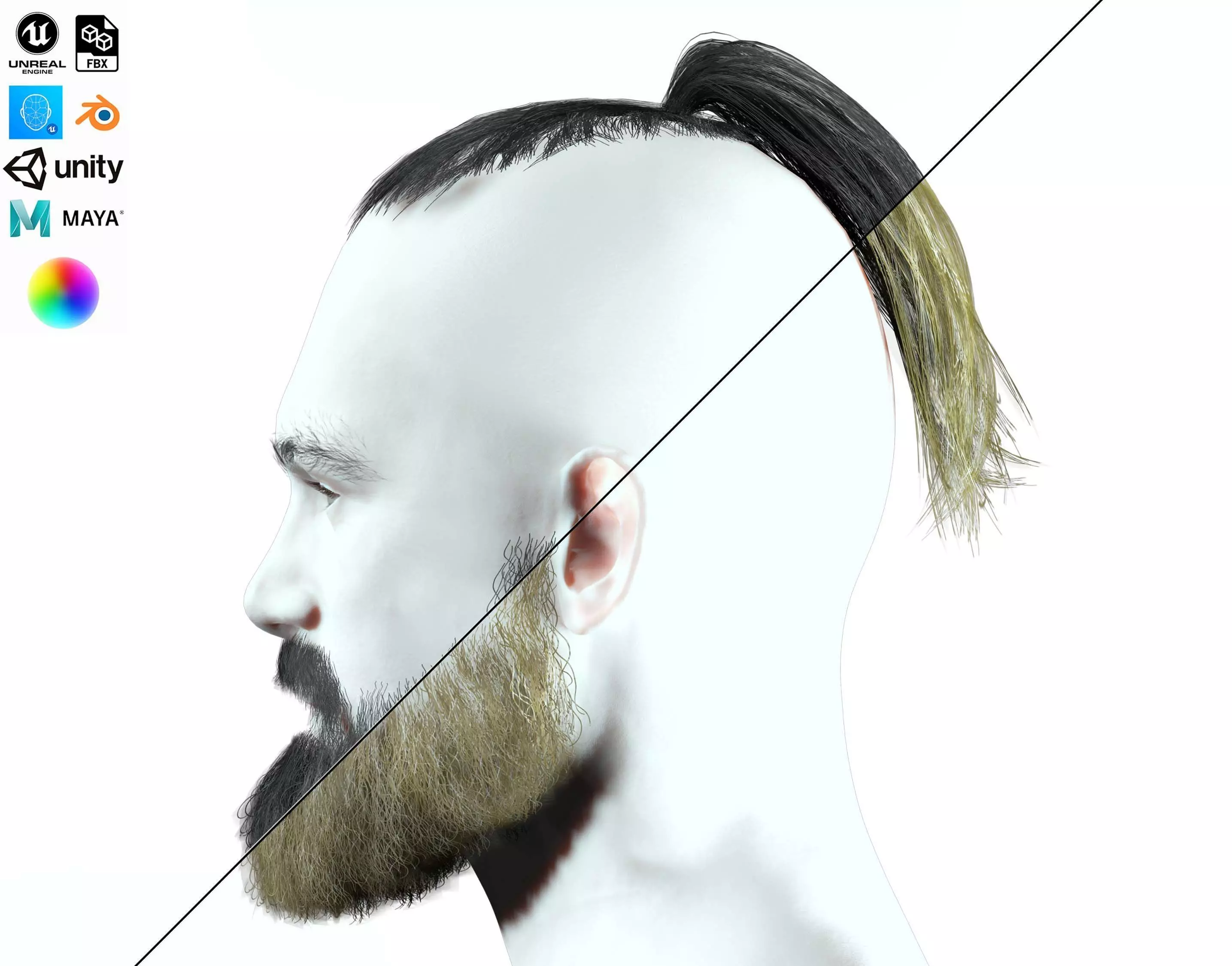Realistic Mlae Hair - Viking Ponytail Style Low-poly 3D model_0