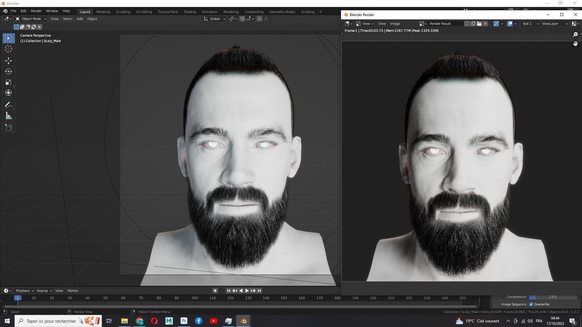 Realistic Mlae Hair - Viking Ponytail Style Low-poly 3D model_20