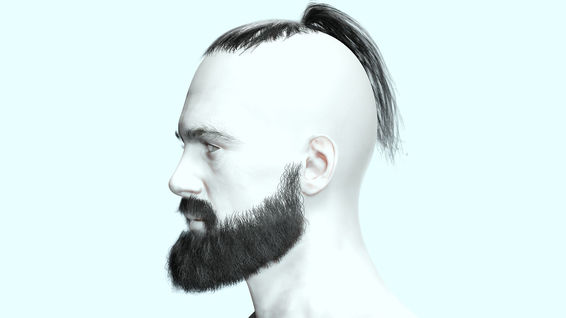 Realistic Mlae Hair - Viking Ponytail Style Low-poly 3D model_6