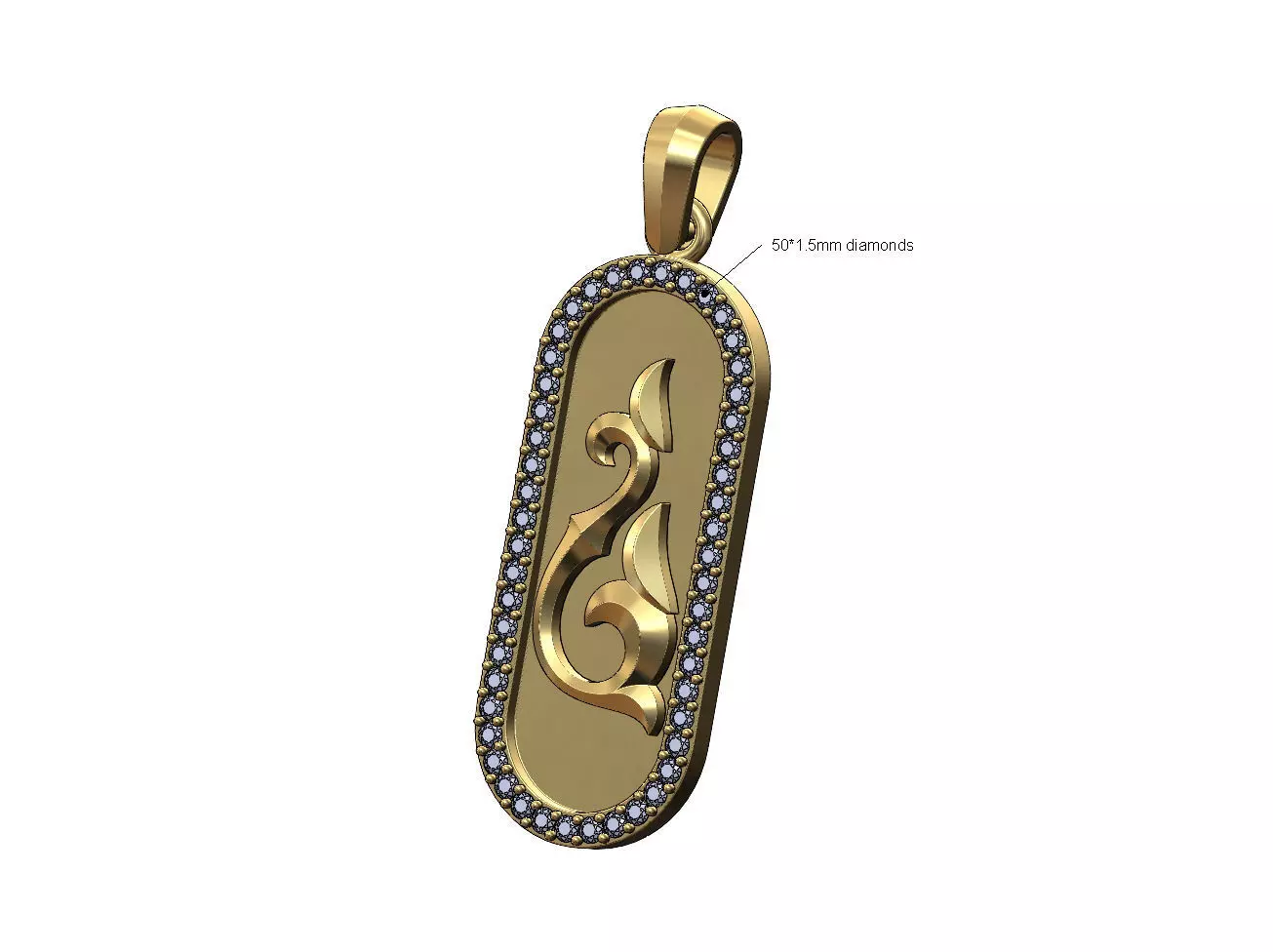 Diamond floral scroll slot pendant with bail 3D print model
