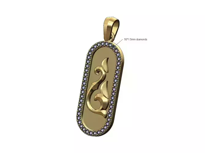 Diamond floral scroll slot pendant with bail 3D print model