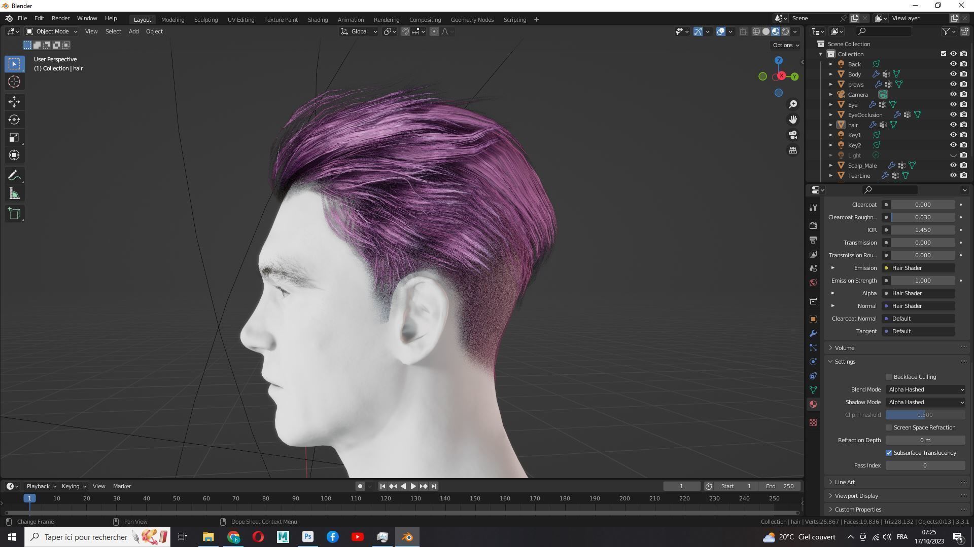 Realistic Male Hair - Slicked Back Style Low-Poly Low-poly 3D model_18