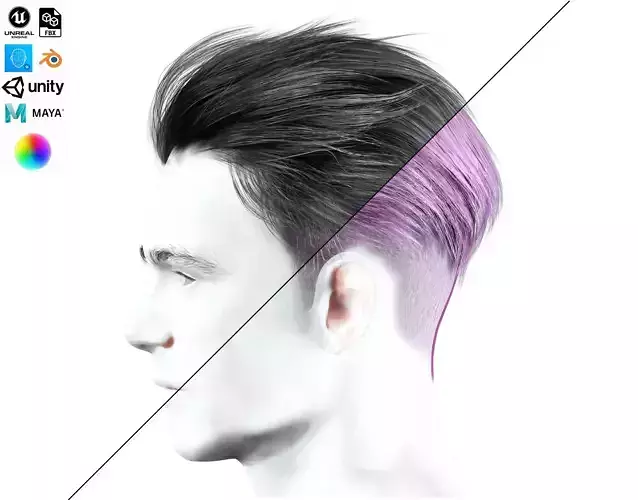 Realistic Male Hair - Slicked Back Style Low-Poly