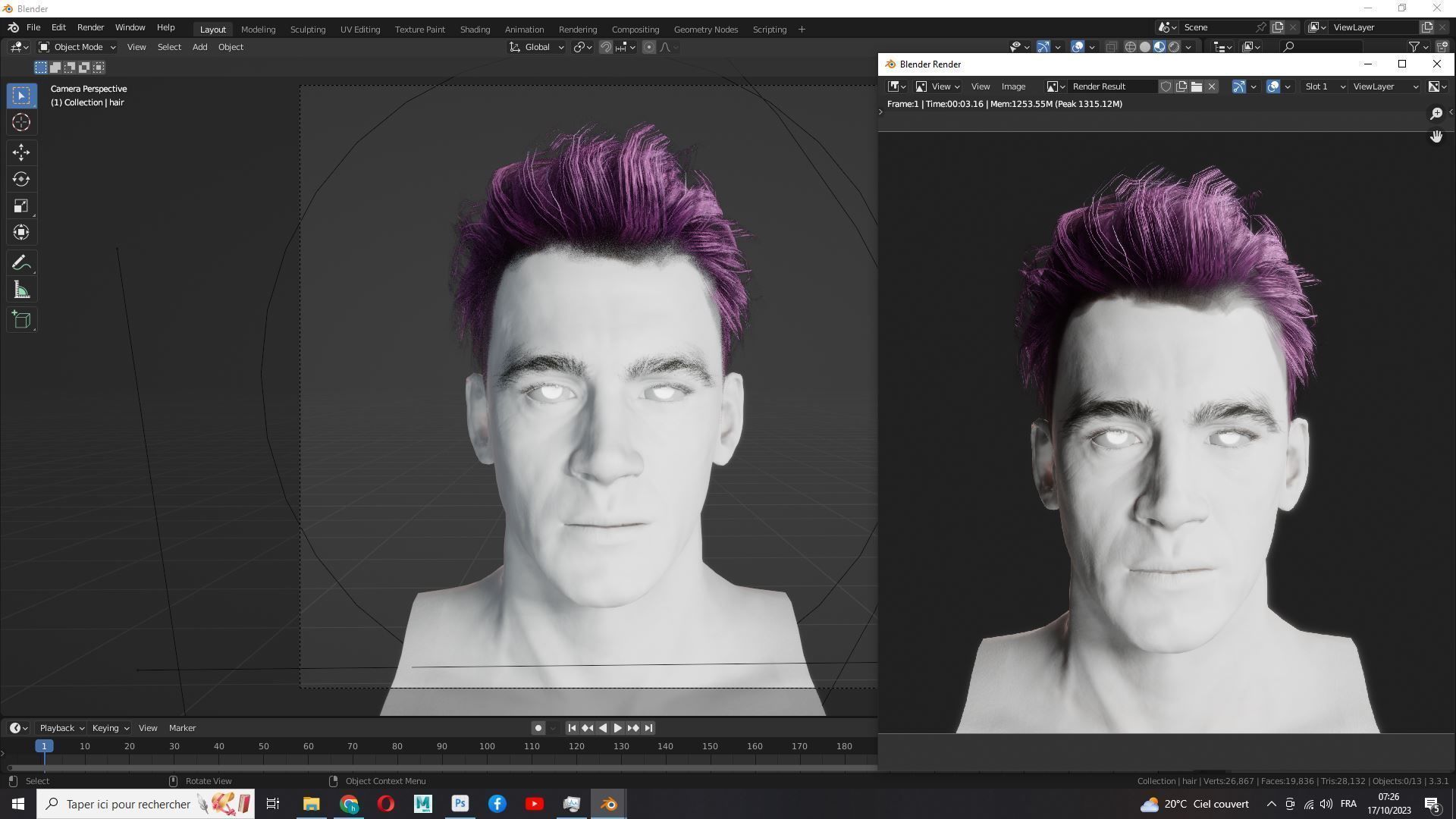 Realistic Male Hair - Slicked Back Style Low-Poly Low-poly 3D model_19