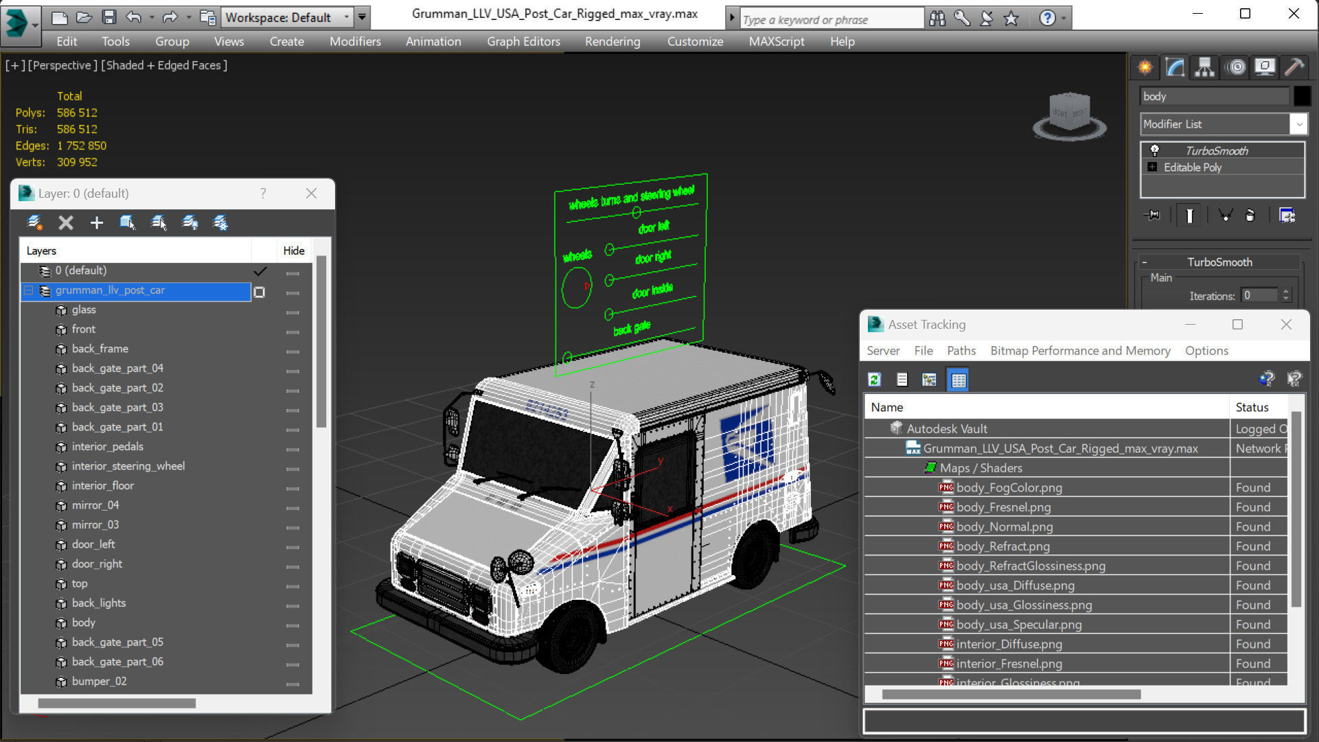 Grumman LLV USA Post Car Rigged 3D model_30