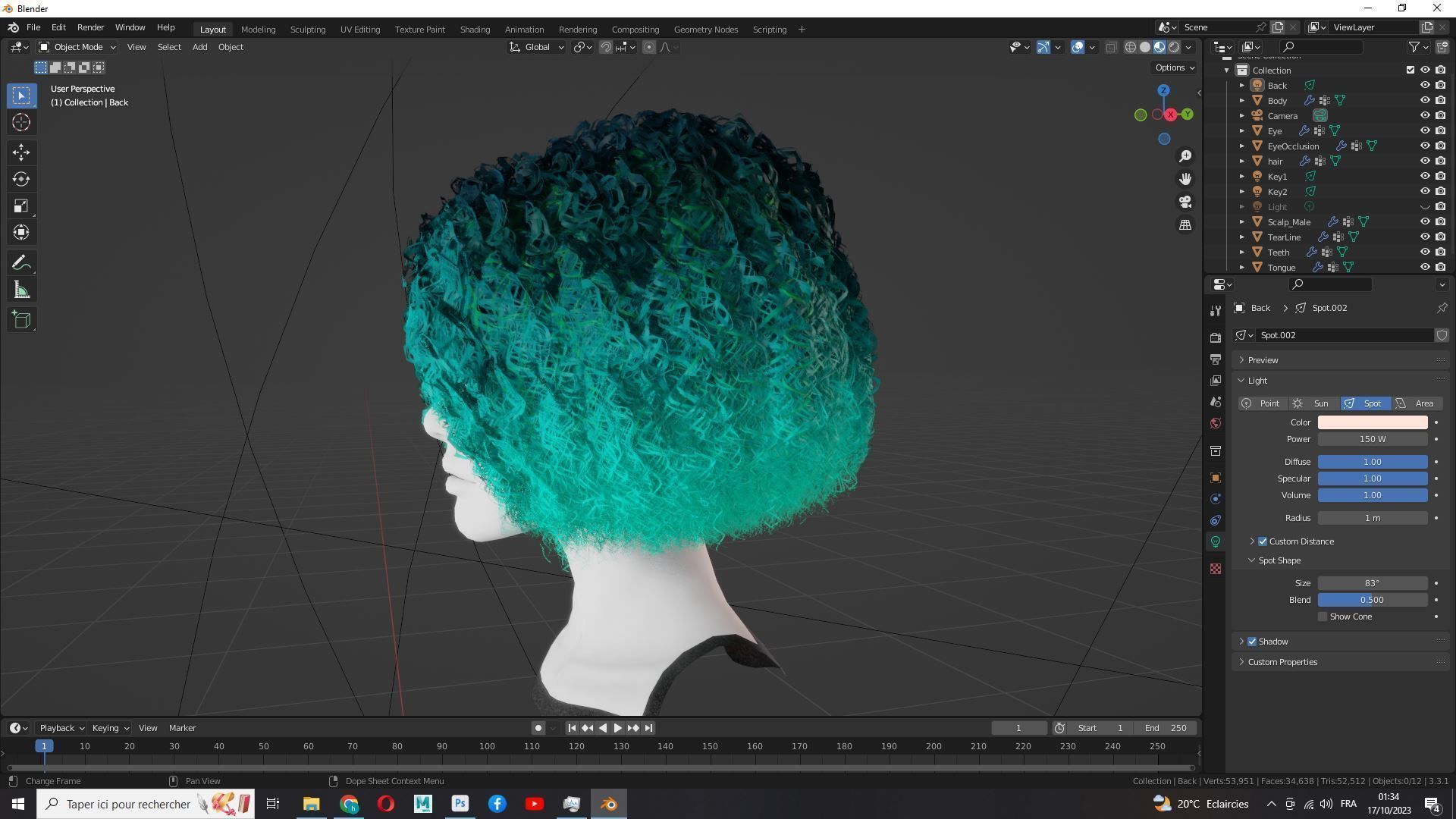 Realistic Female Hair - Kinky Curly Low-Poly Low-poly 3D model_19