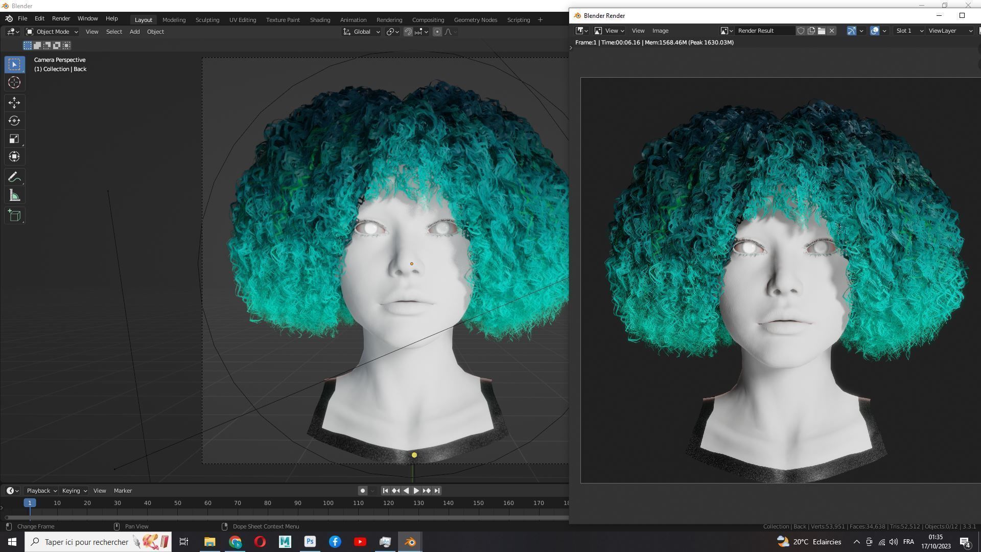 Realistic Female Hair - Kinky Curly Low-Poly Low-poly 3D model_20