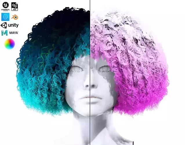 Realistic Female Hair - Kinky Curly Low-Poly Low-poly 3D model Realistic Female Hair - Kinky Curly Low-Poly Low-poly 3D model