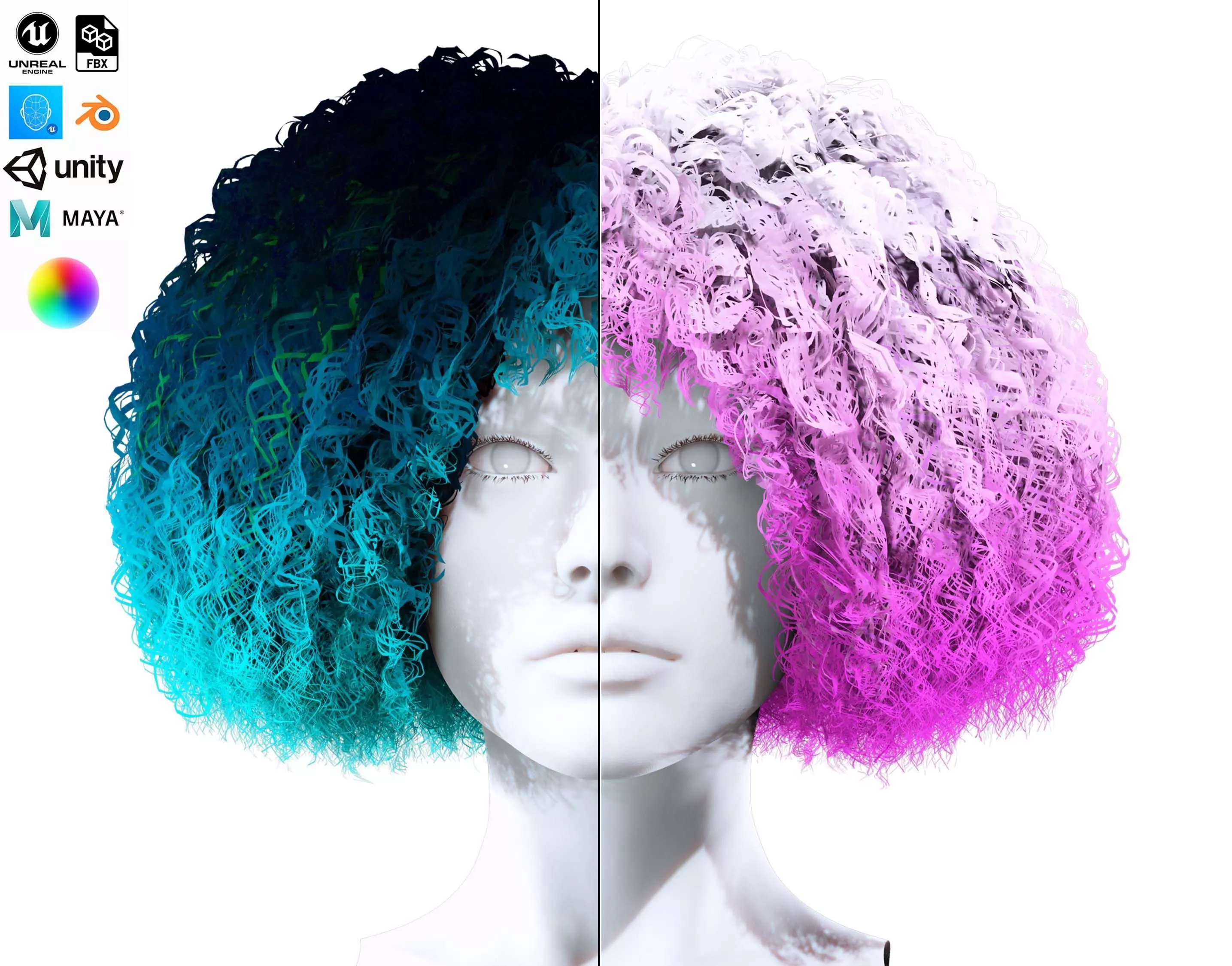 Realistic Female Hair - Kinky Curly Low-Poly Low-poly 3D model_0