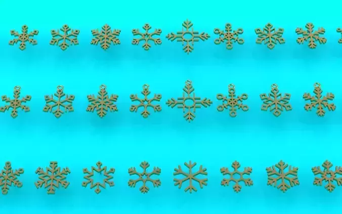 No gem symmetric snowflakes pack 20 pendants 20 stud earrings 3D print model