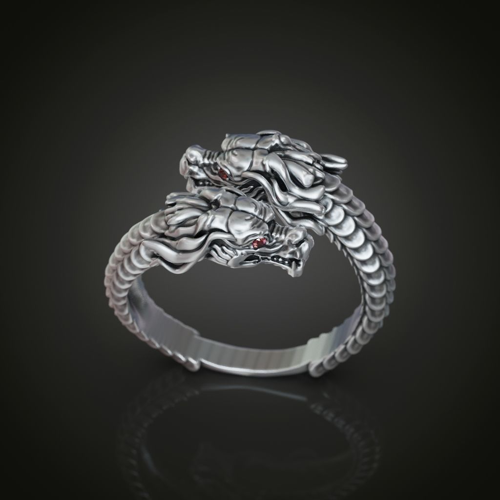 Vintage dragon rings silver Adjustable Ring 3D print model_3