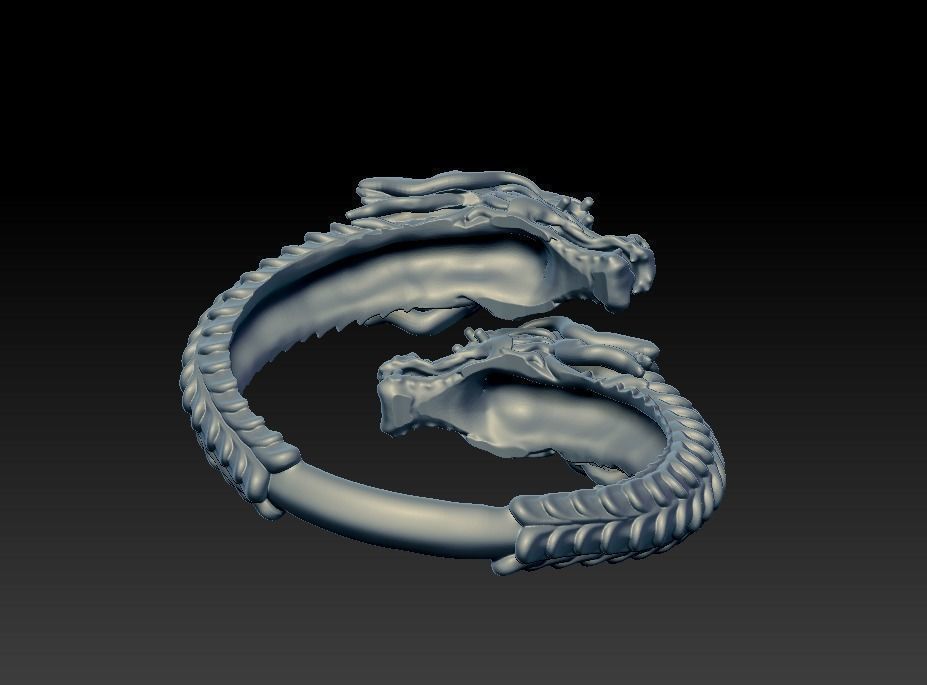 Vintage dragon rings silver Adjustable Ring 3D print model_4