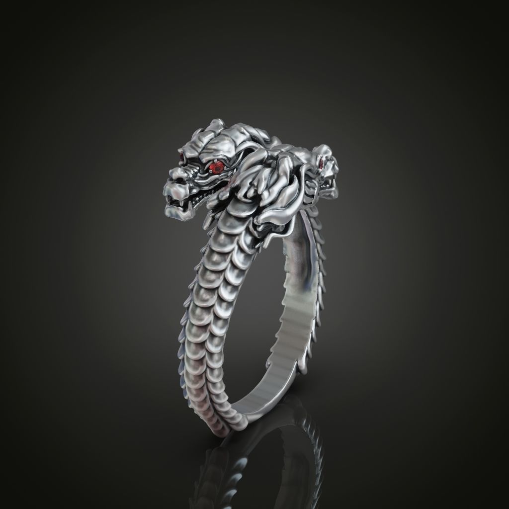 Vintage dragon rings silver Adjustable Ring 3D print model_1