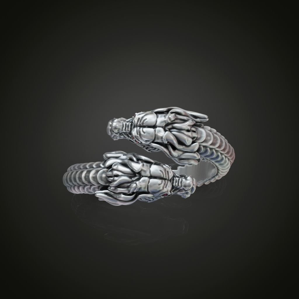 Vintage dragon rings silver Adjustable Ring 3D print model_2