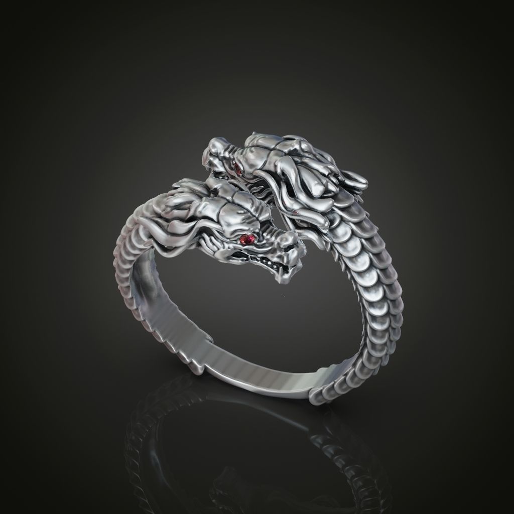 Vintage dragon rings silver Adjustable Ring 3D print model_6
