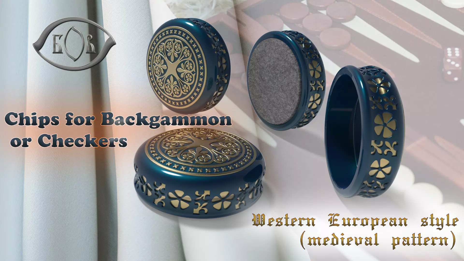 Chips Backgammon Checkers Europe pattern medieval style  3D print model_0