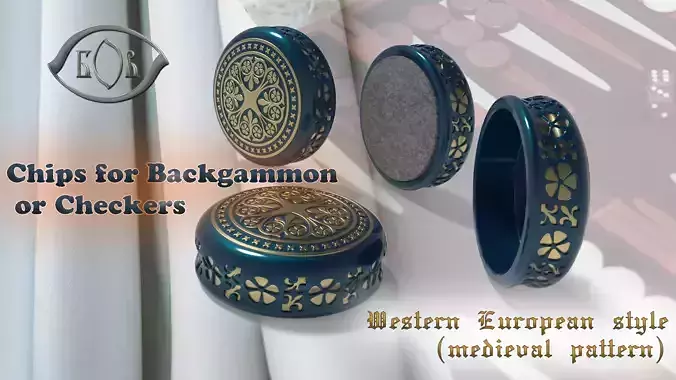 Chips Backgammon Checkers Europe pattern medieval style  3D print model