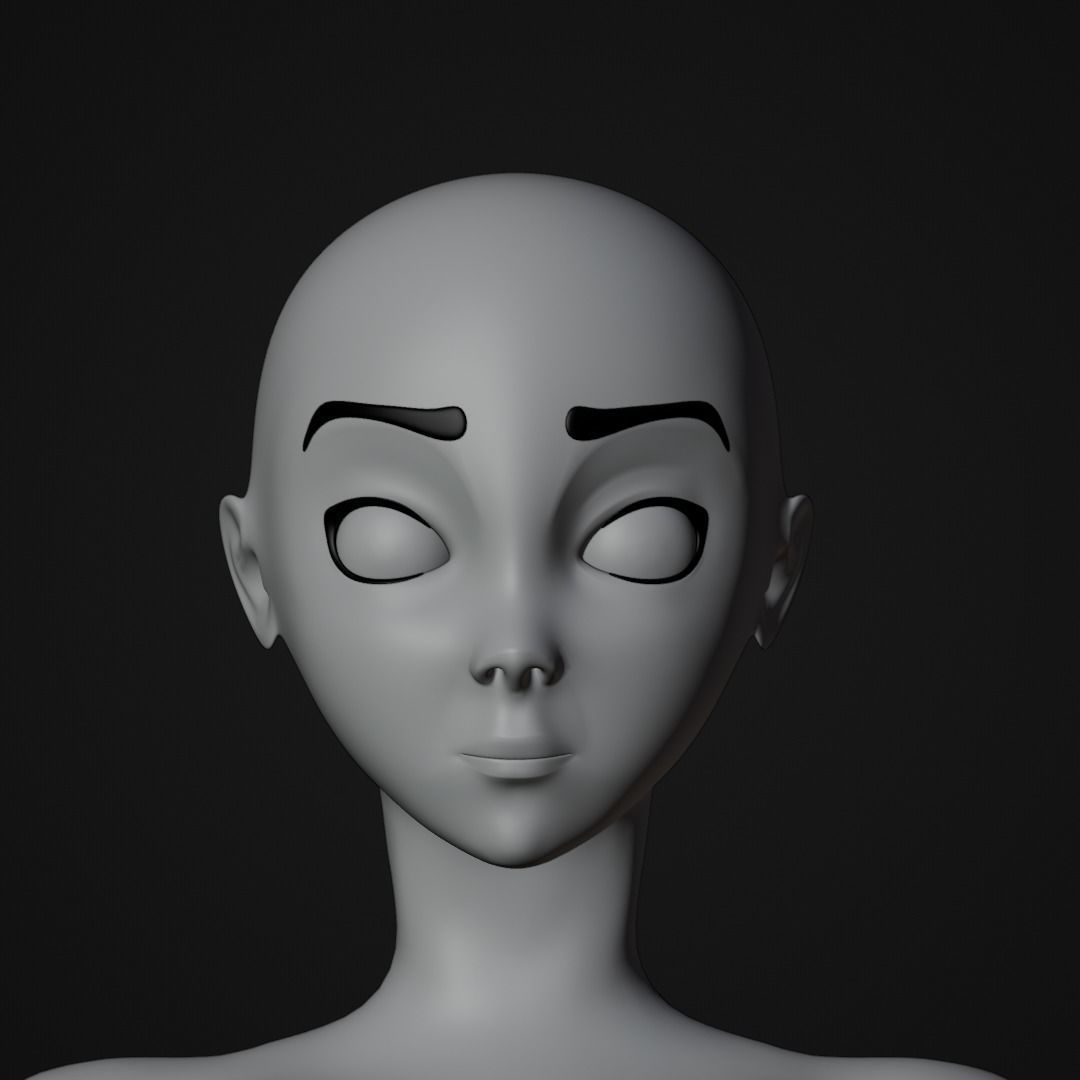 Stylized Female character base mesh with hair and eyes Low-poly 3D model_2