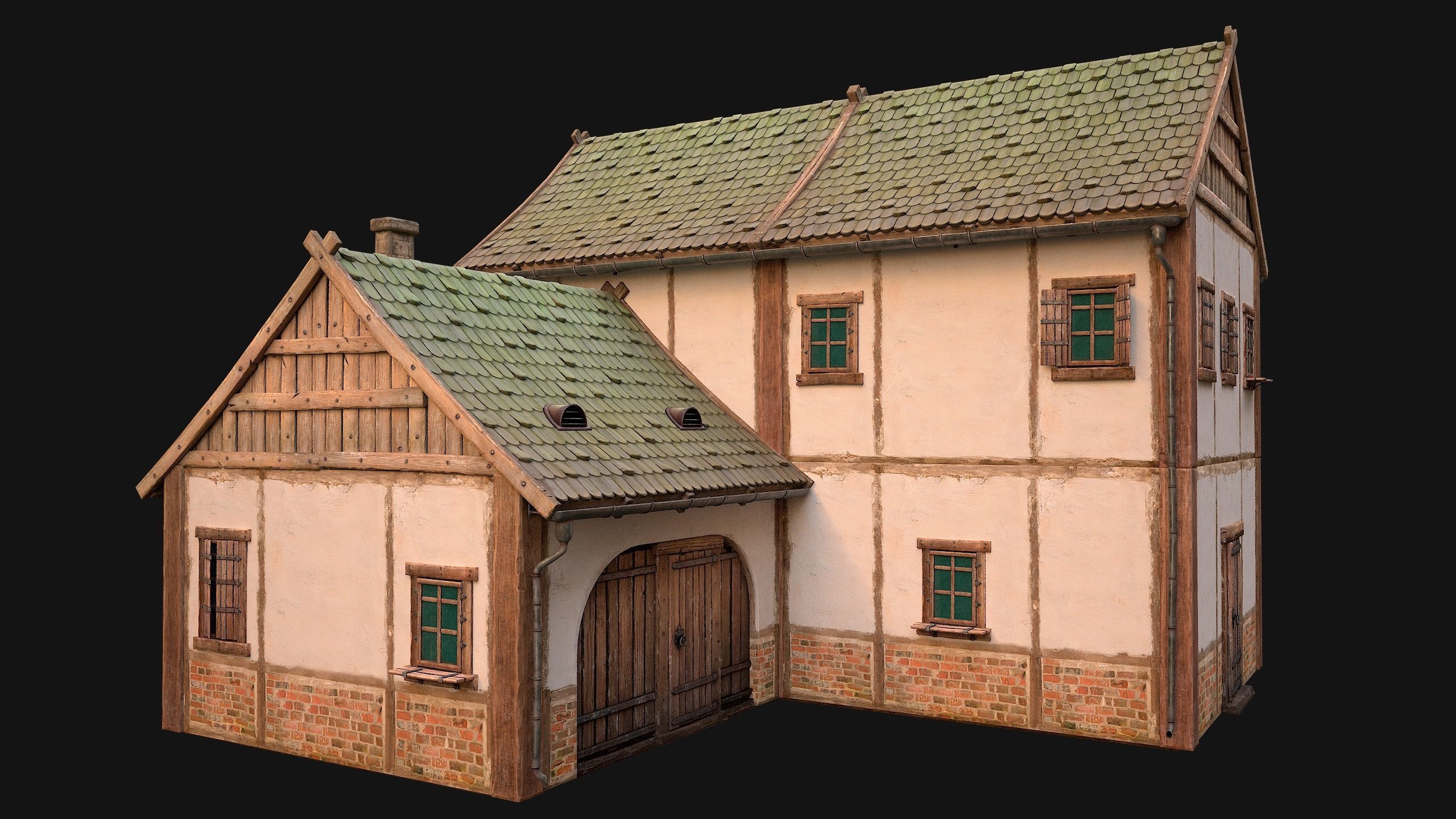 Medieval Town House Cottage Low-poly 3D model_10