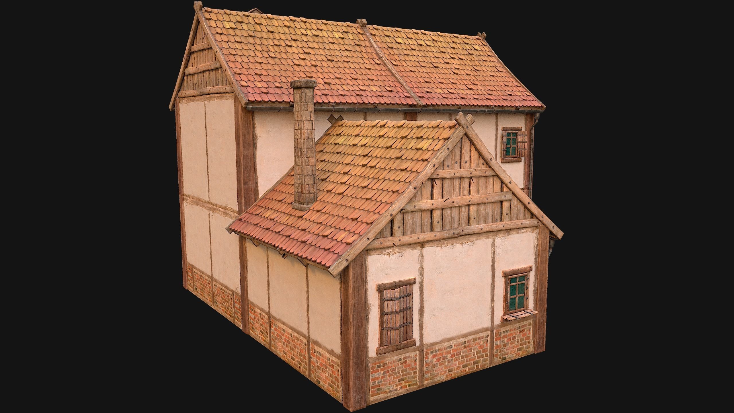 Medieval Town House Cottage Low-poly 3D model_12