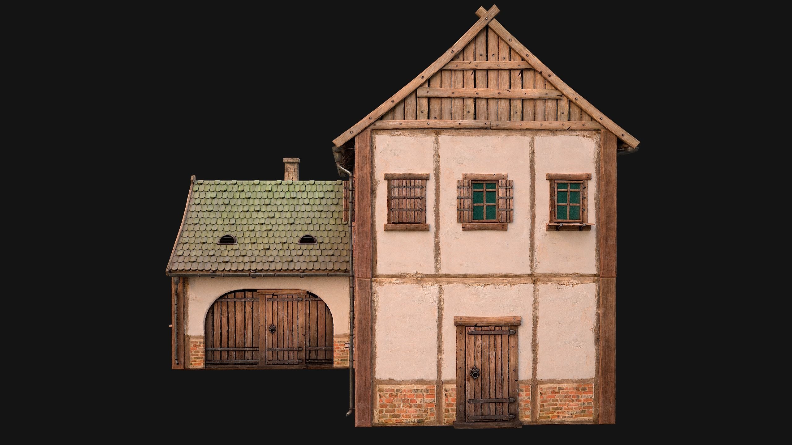 Medieval Town House Cottage Low-poly 3D model_20