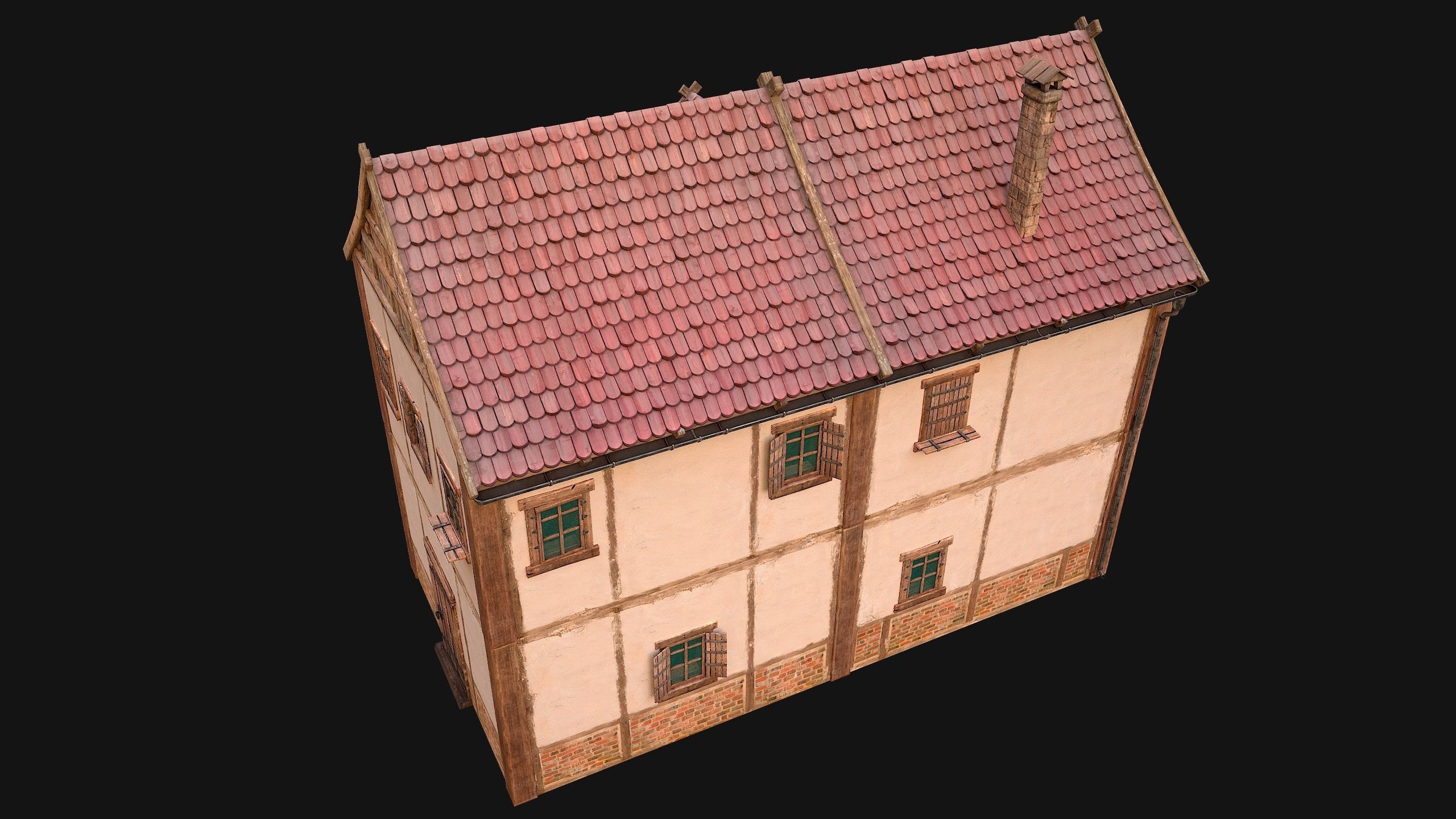 Medieval Town House Cottage Low-poly 3D model_17