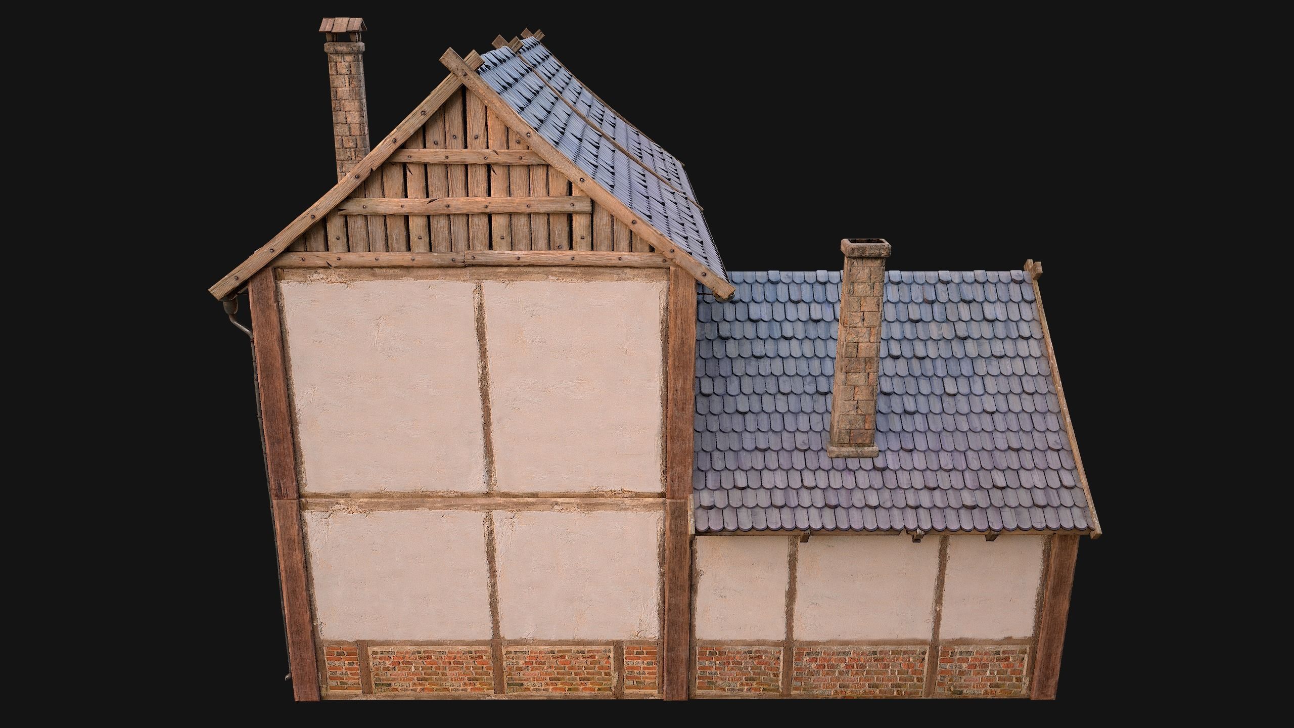 Medieval Town House Cottage Low-poly 3D model_14