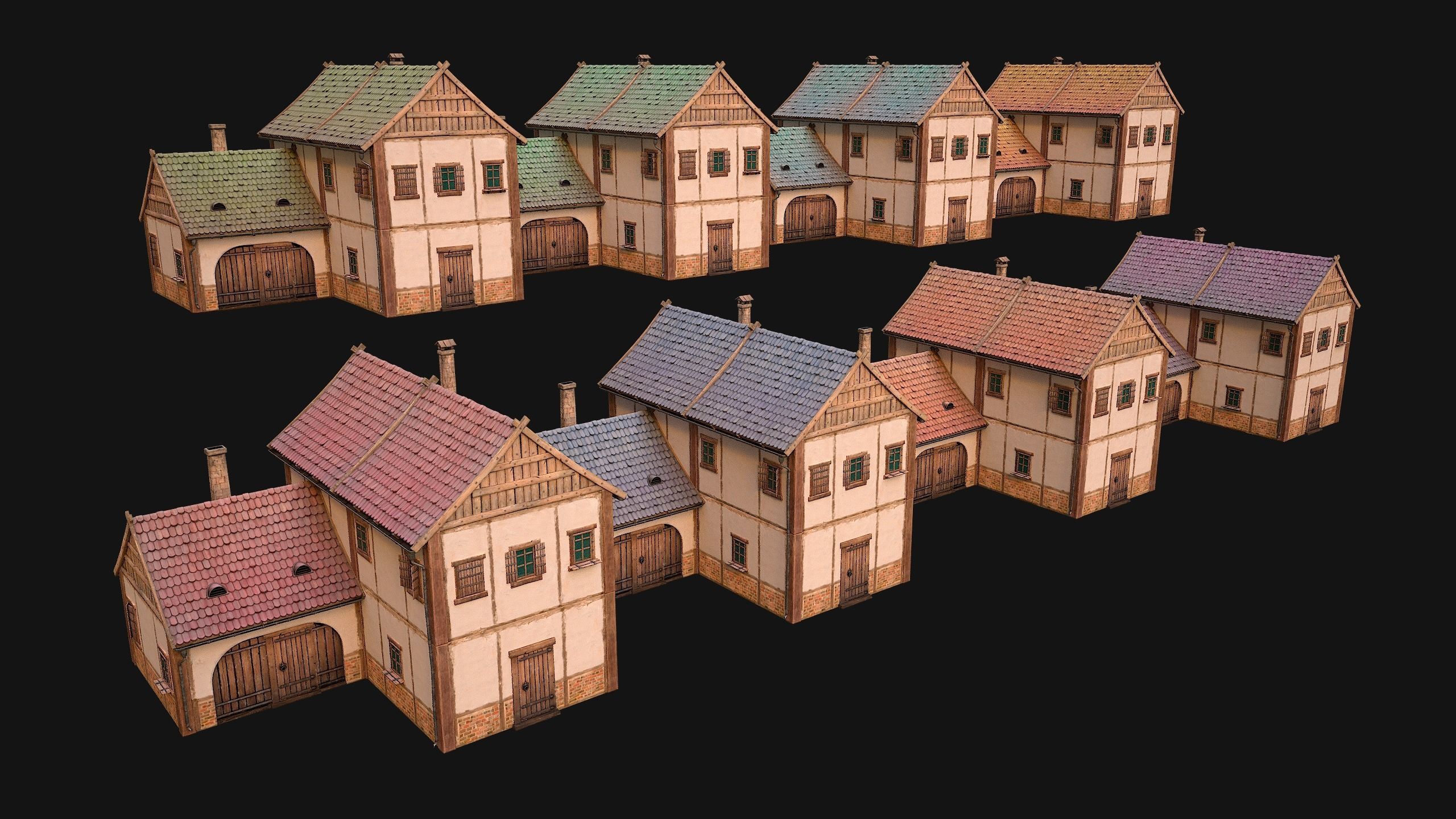 Medieval Town House Cottage Low-poly 3D model_2