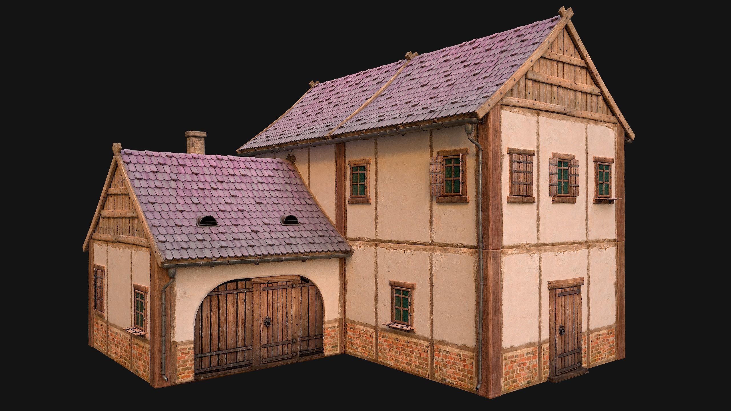 Medieval Town House Cottage Low-poly 3D model_9