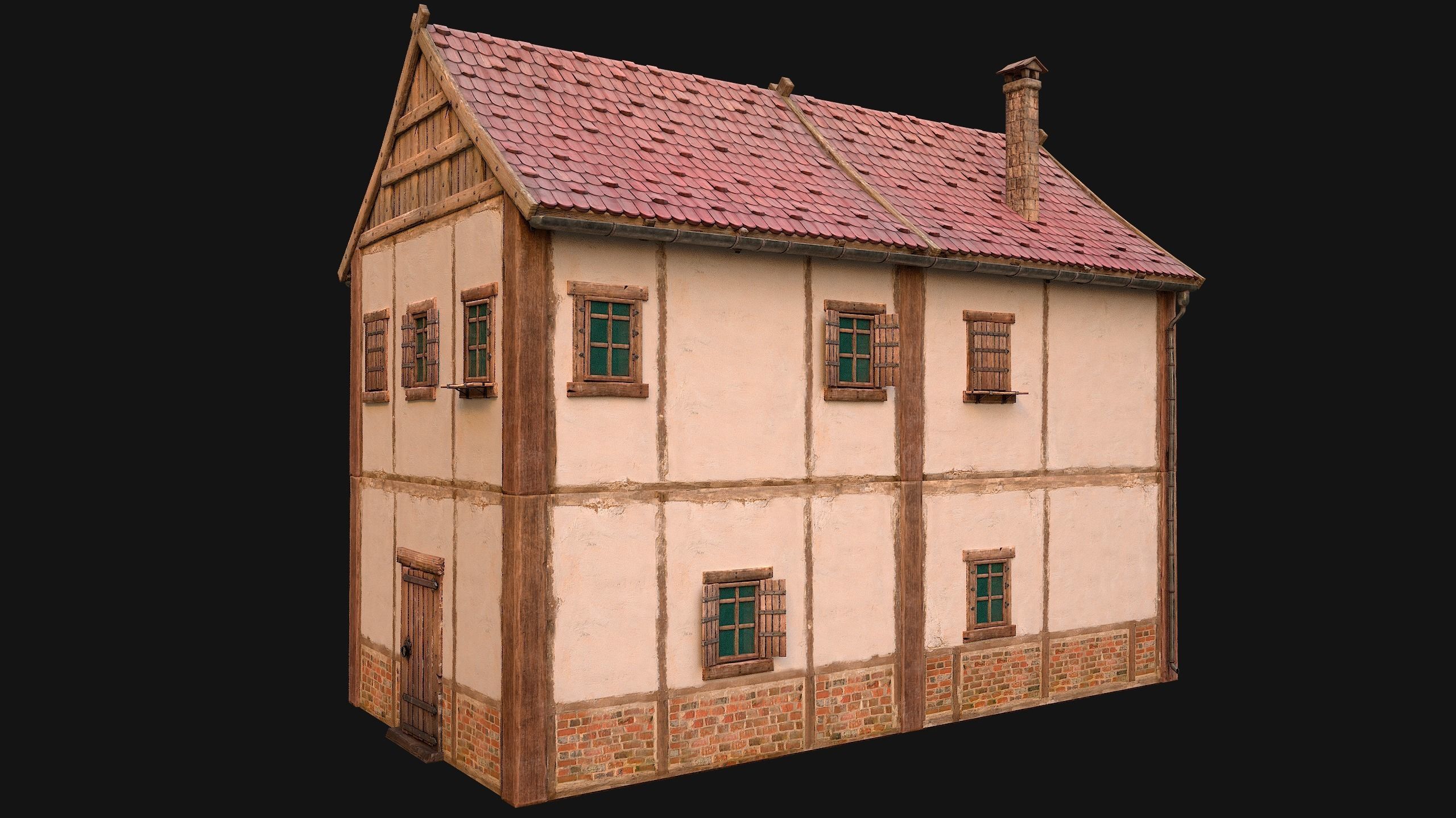 Medieval Town House Cottage Low-poly 3D model_18