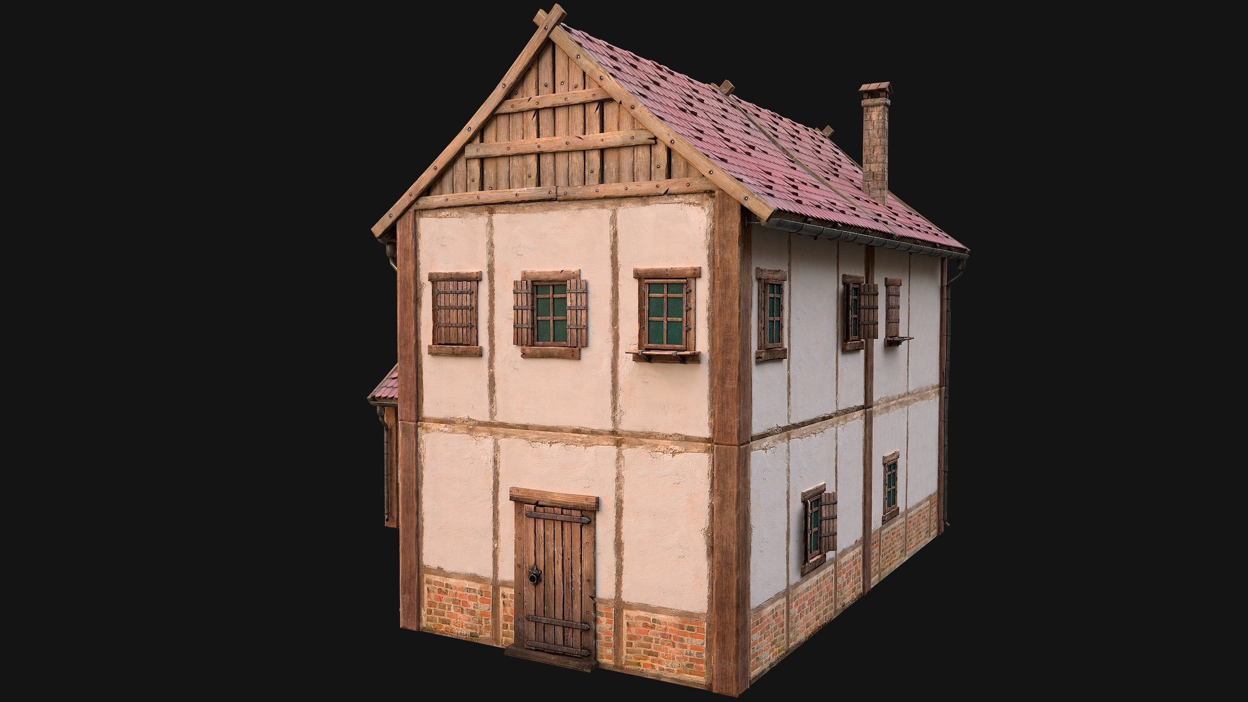 Medieval Town House Cottage Low-poly 3D model_19