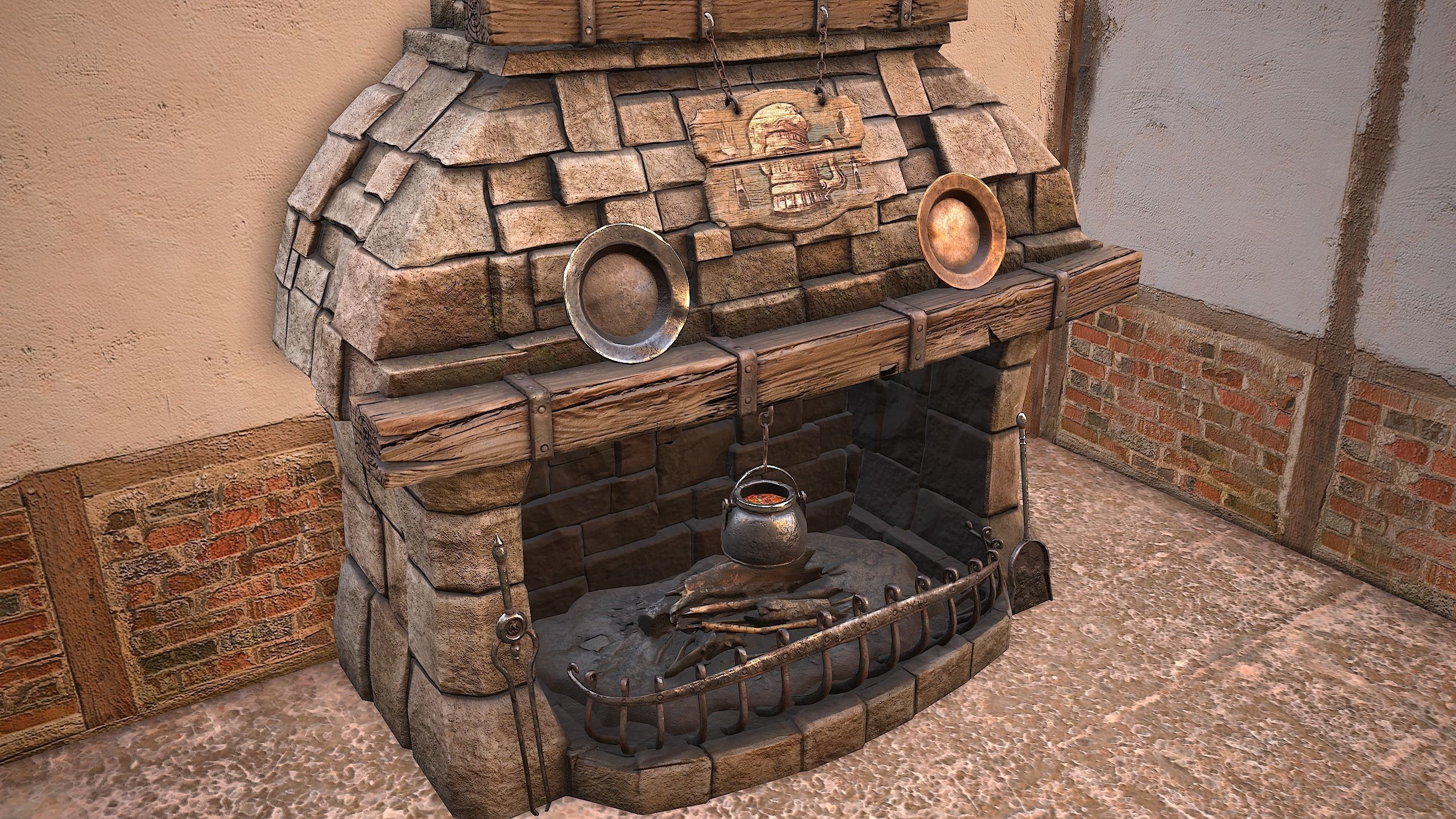 Medieval Town House Cottage Low-poly 3D model_29