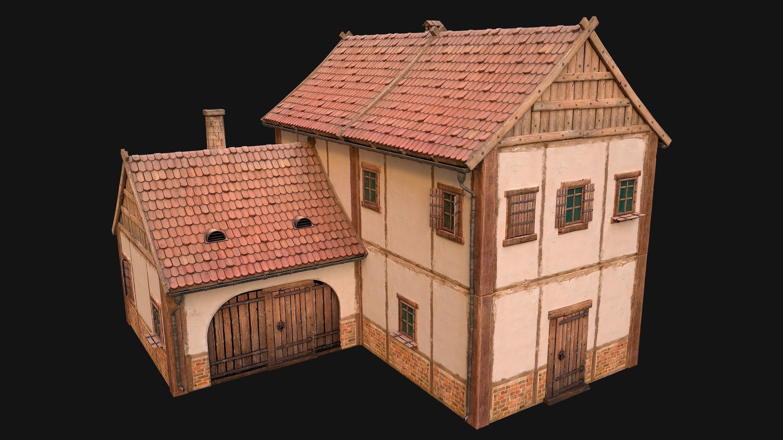 Medieval Town House Cottage Low-poly 3D model_4