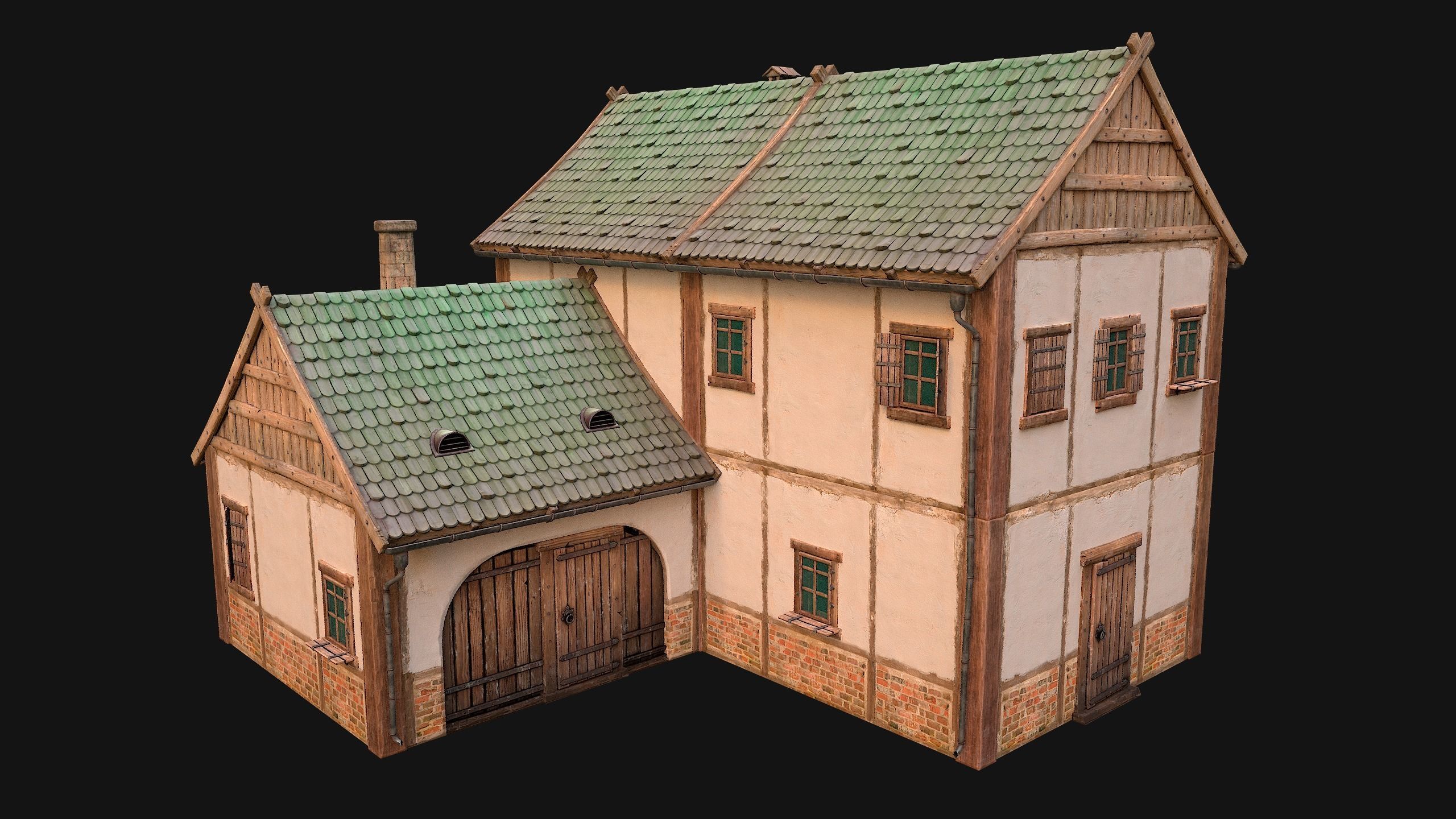 Medieval Town House Cottage Low-poly 3D model_21