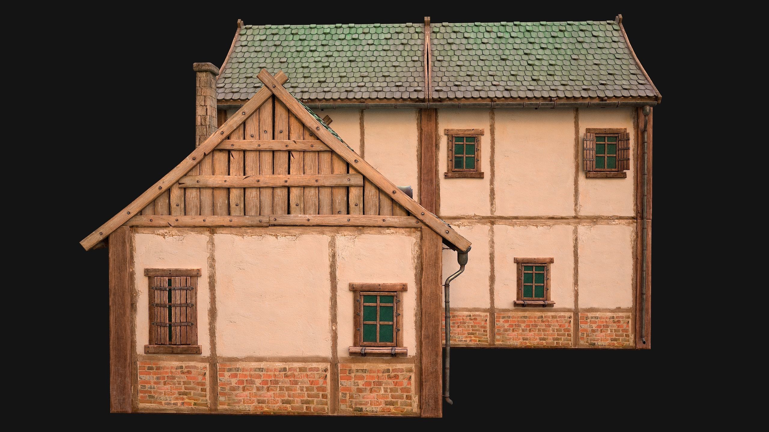 Medieval Town House Cottage Low-poly 3D model_11