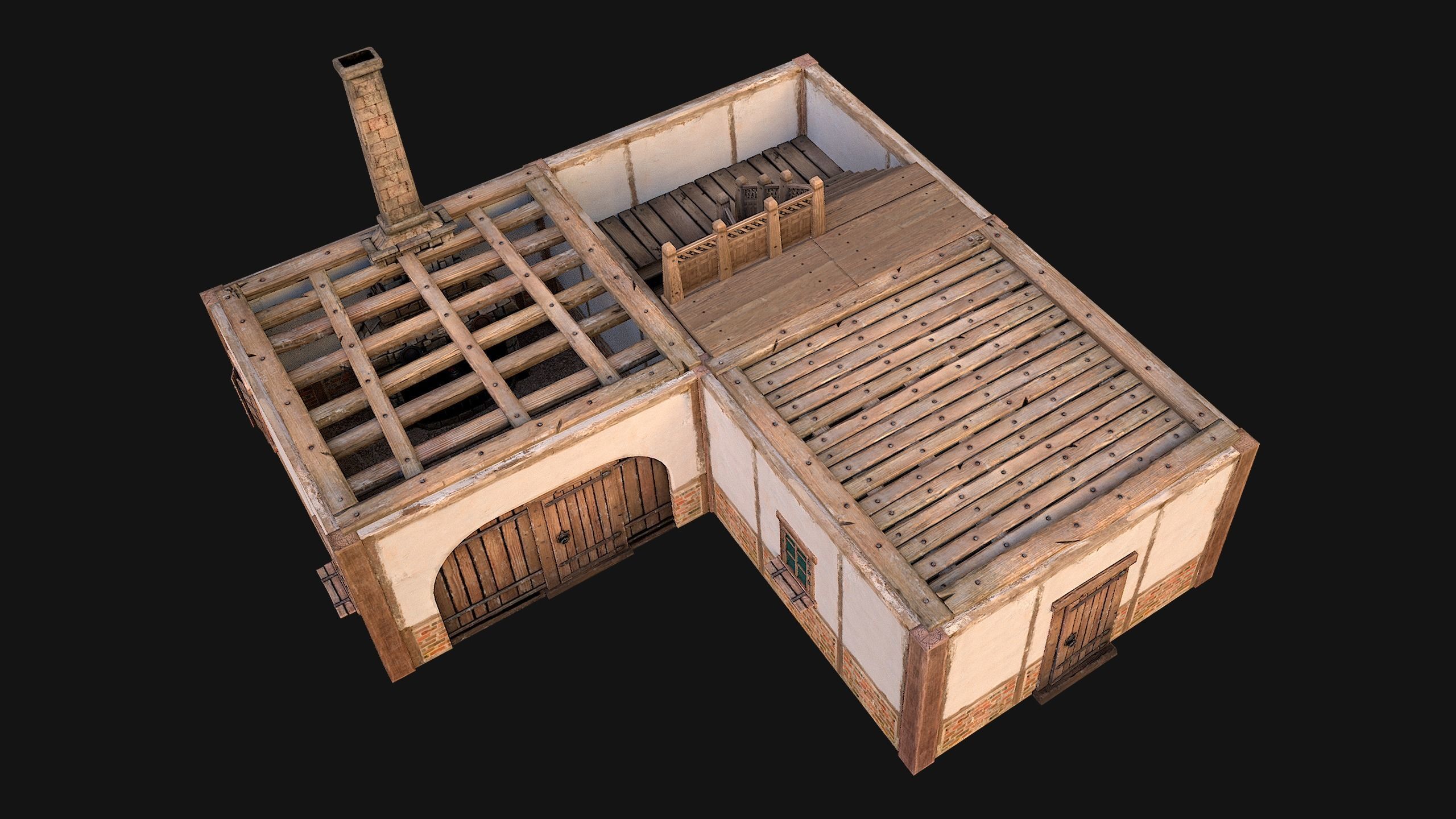 Medieval Town House Cottage Low-poly 3D model_7